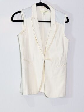 Rag & Bone Finn Cotton Woven Genuine Leather Shoulder Patch Sleeveless Vest S